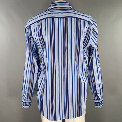 BUGATCHI UOMO Size XL Blue Navy Stripe Cotton Spread Collar Long Sleev Sui Generis Designer Consignment BUGATCHI UOMO Size XL Blue Navy Stripe Cotton Spread Collar Long Sleev Sui Generis Designer Consignment