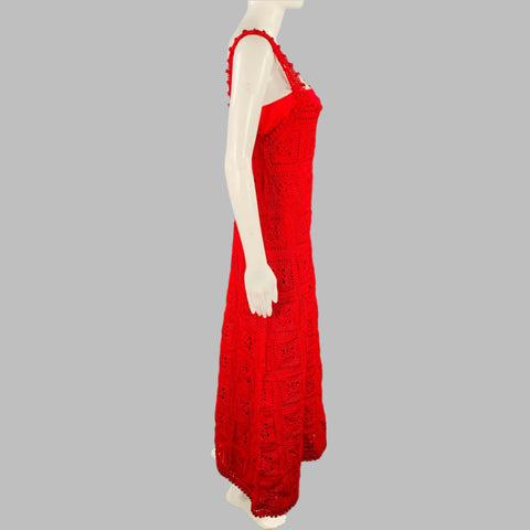 ADAM LIPPES Size S Poppy Red Cotton Crochet A-Line Dress