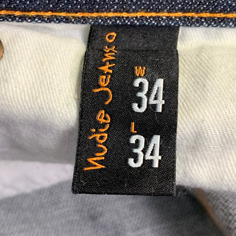 NUDIE JEANS Size 34 Slim Jim Indigo Contrast Stitch Cotton Straight Slim Zip Fly Jeans
