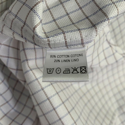 ERMENEGILDO ZEGNA Size M White Blue & Brown Checkered Long Sleeve Shirt
