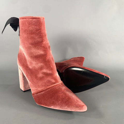 ROBERT CLERGERIE Size 7 Pink Black Velvet Pointed Toe Boots