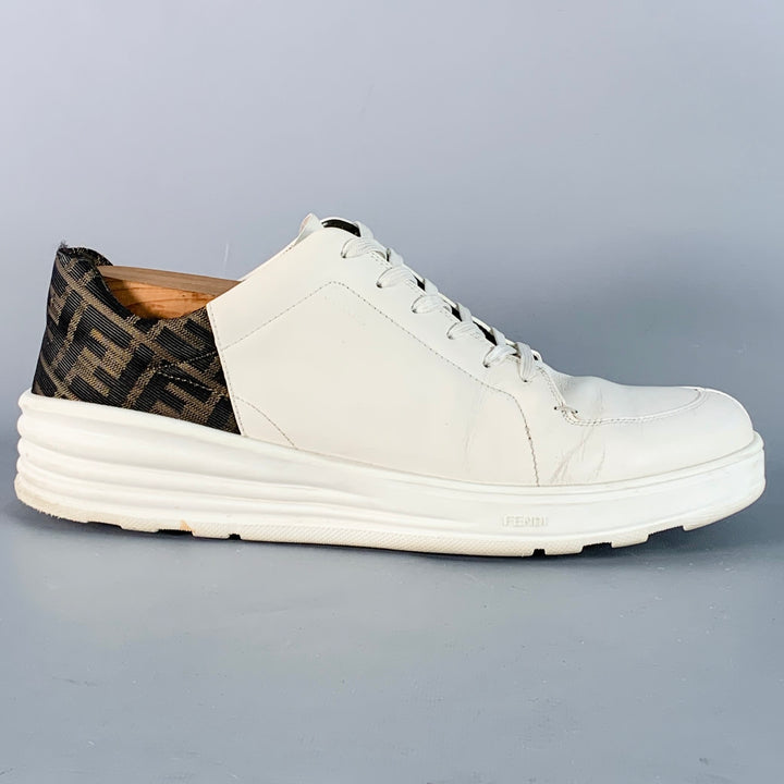 FENDI ZUCCA Size 11 Zucca White Brown Canvas Monogram Low Top Sneakers