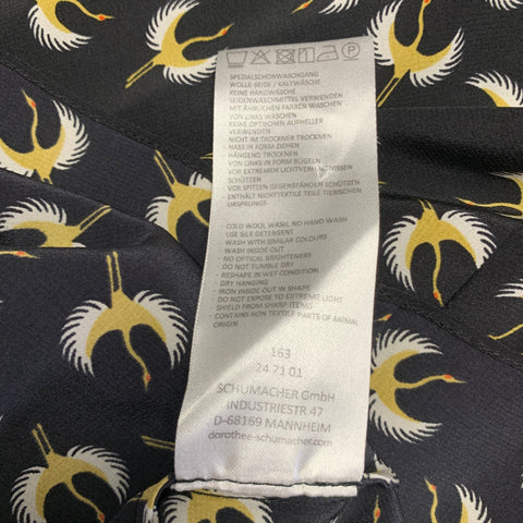 Blouse en soie DOROTHEE SCHUMACHER T2 noire et jaune à motifs oiseaux