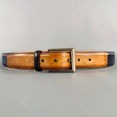 SAKS FIFTH AVENUE MAGNANNI Size 36 Navy Tan Two Tone Leather Belt
