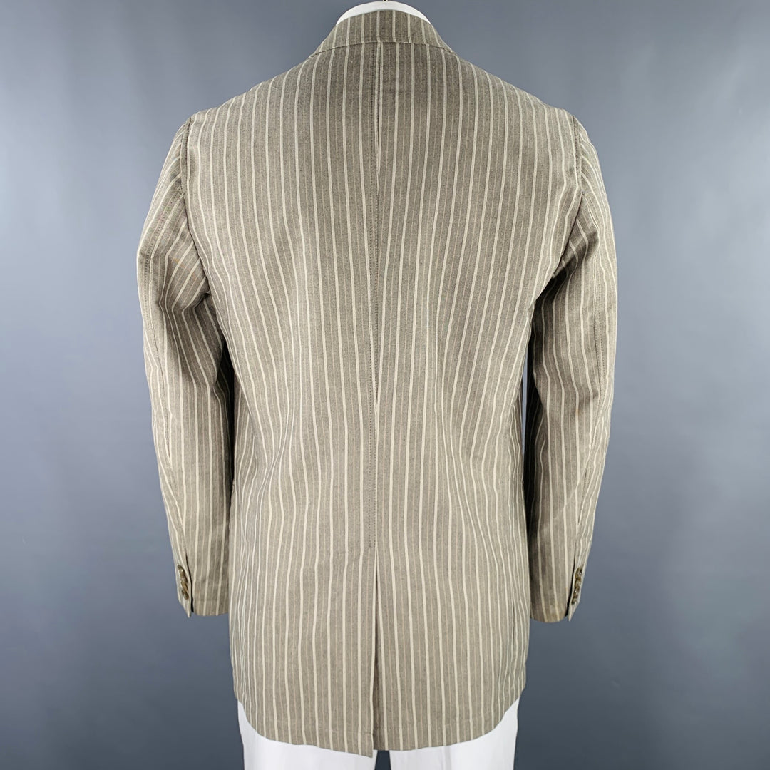 VESTIMENTA Size 42 Taupe White Stripe Cotton Notch Lapel Sport Coat