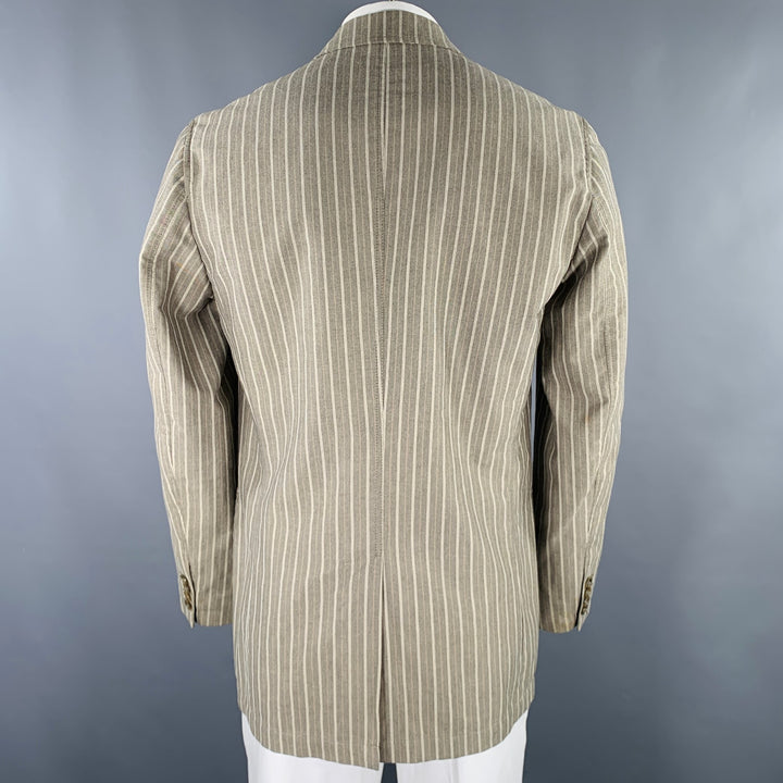 VESTIMENTA Size 42 Taupe White Stripe Cotton Notch Lapel Sport Coat
