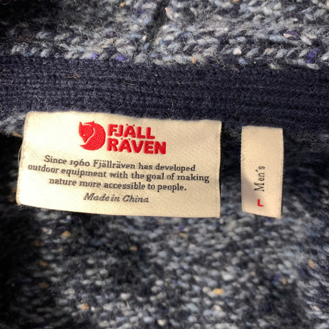 FJALLRAVEN Size L Navy Blue Knit Wool Polyamide Henley Sweater