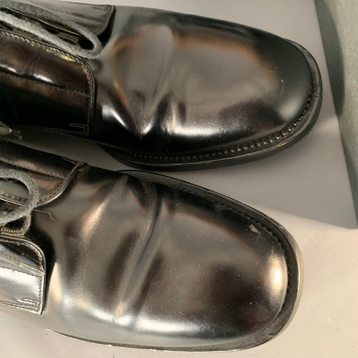 PRADA Size 10 Black Leather Nylon Derby Lace-Up Shoes