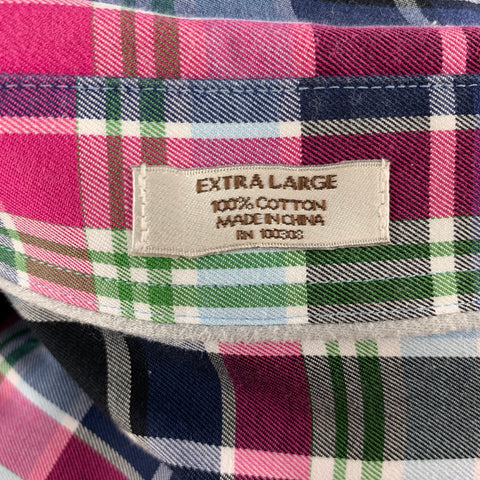PETER MILLAR Size XL Blue Pink Checkered Cotton One pocket Long Sleeve Shirt