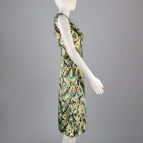 PRADA Size S Green Multi Color Abstract  Floral Sleeveless Cocktail Dress