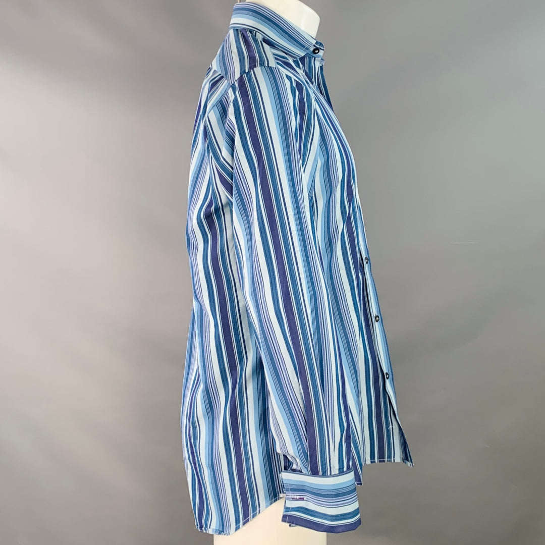 PAUL SMITH Size S Blue Navy Stripe Cotton French Cuff Long Sleeve Shirt