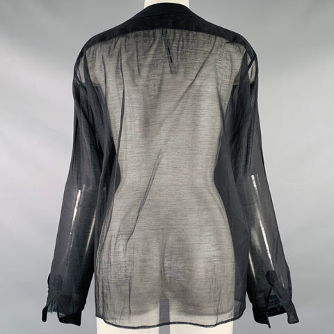 LECLAIREUR PARIS Size S Black Cotton Silk Collarless Blouse