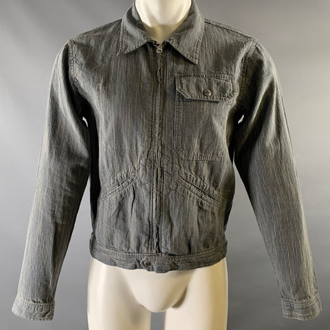 RRL par RALPH LAUREN Taille S Veste rayée bleue et blanche en lin et coton