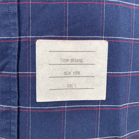THOM BROWNE Size L Navy Red White Window Pane Cotton Long Sleeve Shirt