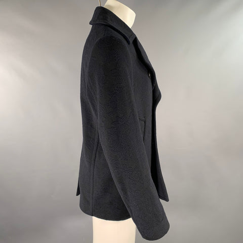 ETRO Size S Navy Abstract floral Wool Double Breasted Peacoat