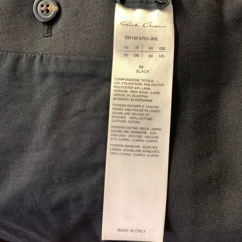 RICK OWENS FW2019 Size 40 Black Polyester & Wool Peak Lapel Coat