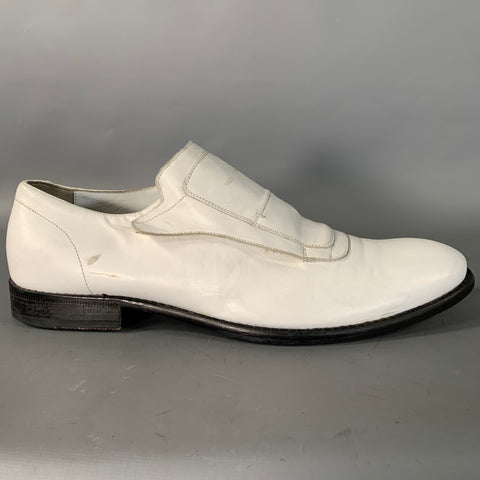 CALVIN KLEIN Size 10.5 White Leather Hook and Loop Closure Lace Up Shoes