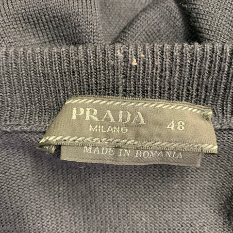 PRADA Size 38 Navy Knit Gold Buttons V-Neck Cardigan
