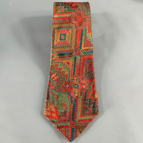 GIANNI VERSACE Red Green Woven Silk Tie