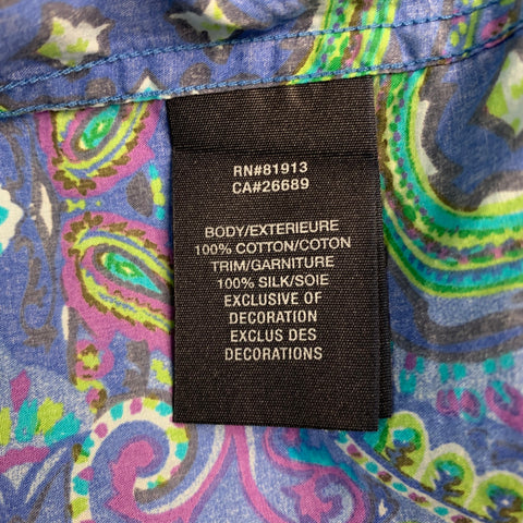ROBERT GRAHAM Size L Blue Green Print Cotton Button Up Long Sleeve Shirt