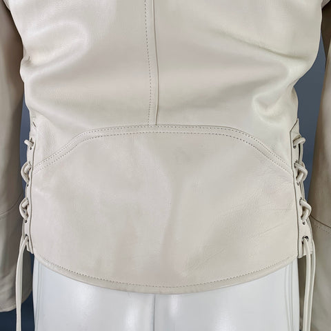 ALEXANDER MCQUEEN Size 38 Off White Leather Biker Jacket