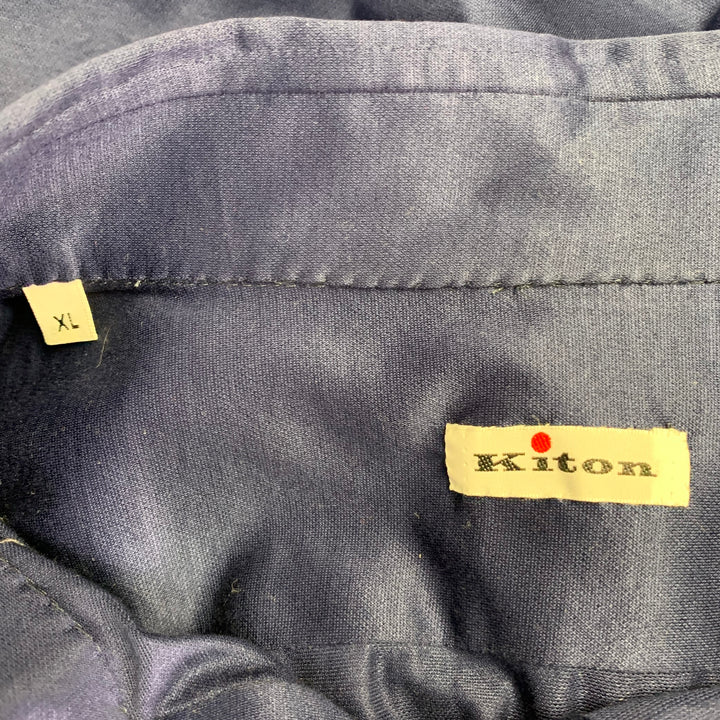 KITON Size XL Blue Cotton Half Placket Polo