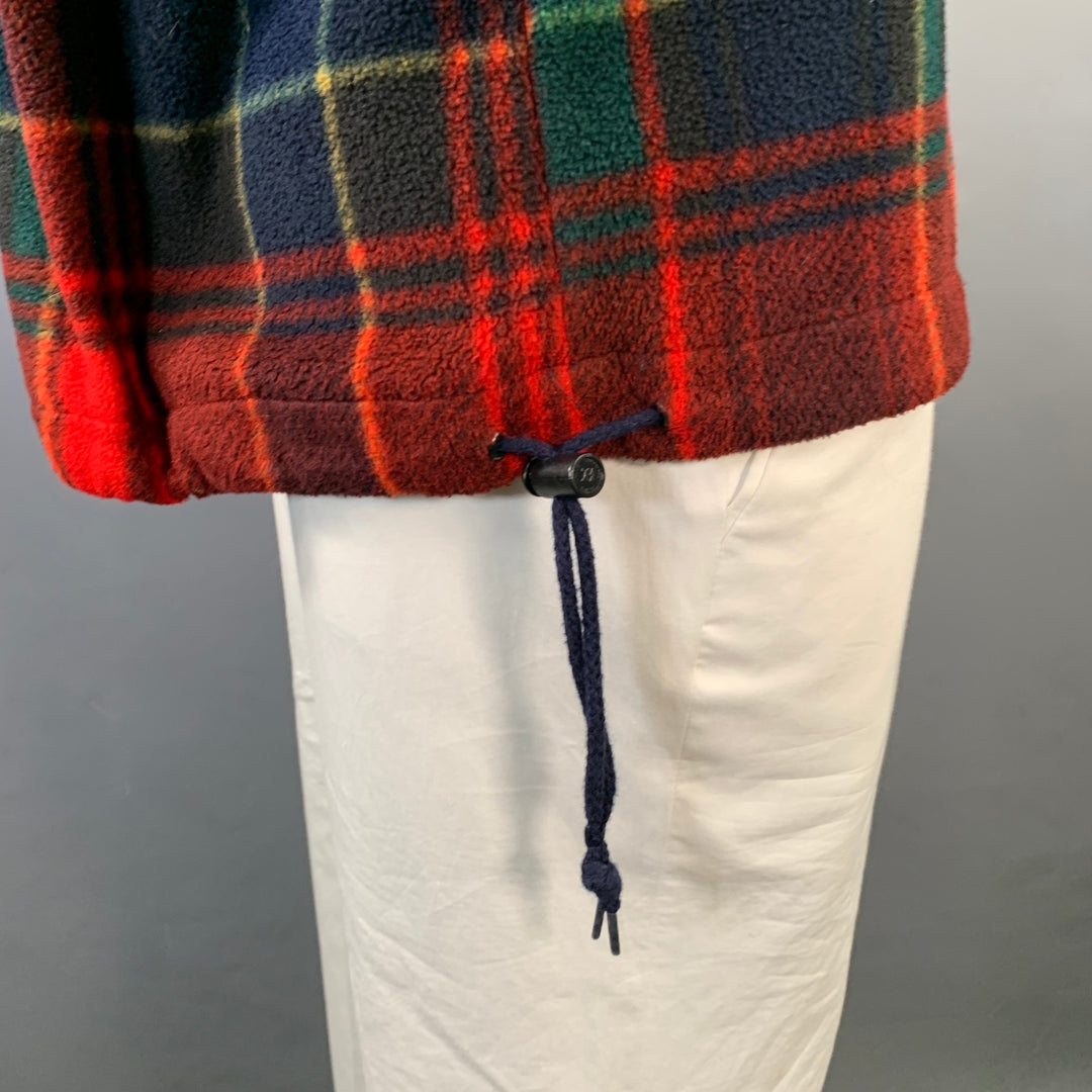 POLO by RALPH LAUREN Size XL Red Navy Green Plaid Polyester Hooded 1/4 Zip Sweatshirt