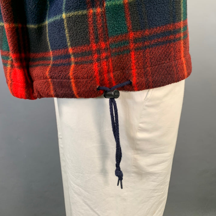 POLO by RALPH LAUREN Size XL Red Navy Green Plaid Polyester Hooded 1/4 Zip Sweatshirt