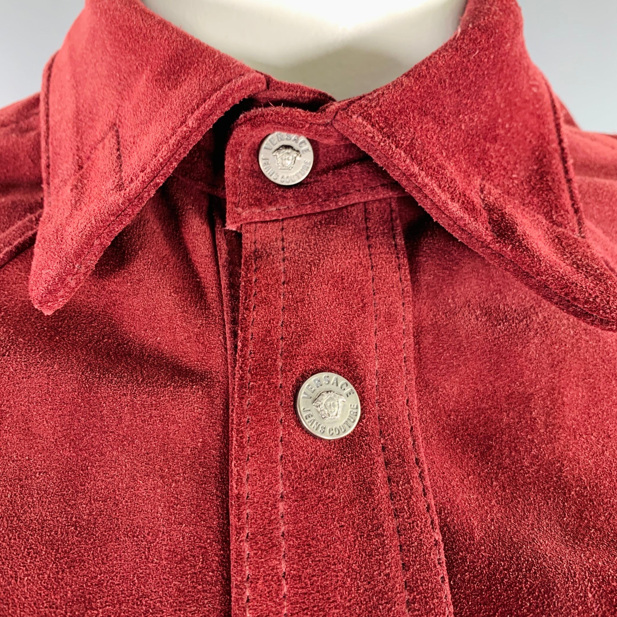 VERSACE JEANS COUTURE Size XL Burgundy Suede Western Shirt VERSACE JEANS COUTURE Size XL Burgundy Suede Western Shirt