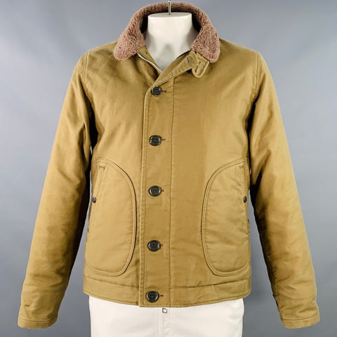 IRON HEART Size XL Whipcord N1 Deck Khaki Cotton Faux Shearling Zip Buttons Jacket
