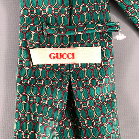 GUCCI Green Red Geometric Silk Tie