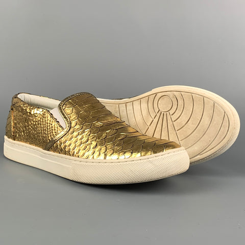 MARC JACOBS Zapatillas sin cordones de cuero texturizado dorado talla 7.5