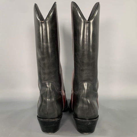 CALVIN KLEIN Size 12.5 Black Burgundy Color Block Patent Leather Boots