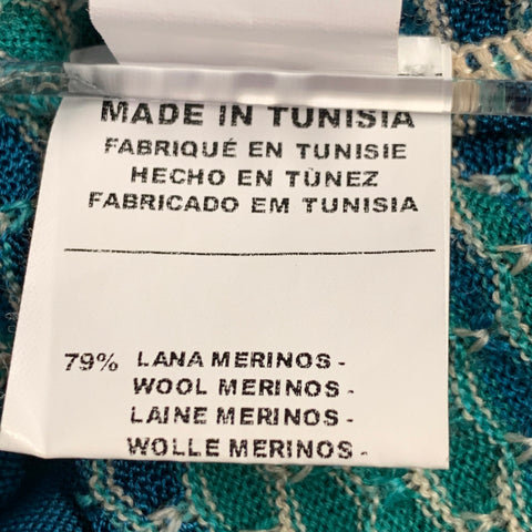 M MISSONI Size 2 Blue Green Merino Wool Blend V-Neck Cardigan