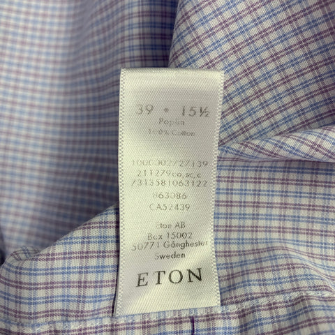 ETON Size M White Burgundy Navy Cotton Checkered Long Sleeve Shirt
