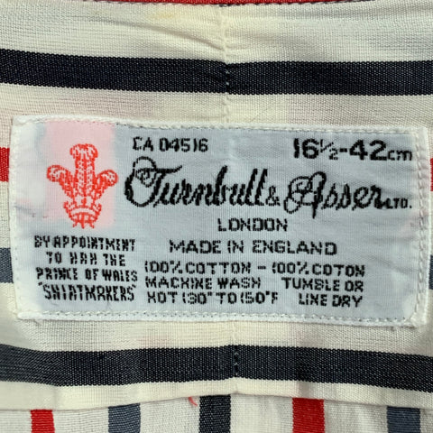 TURNBULL & ASSER Vintage Size L White Blue Red Stripe Cotton Long Sleeve Shirt