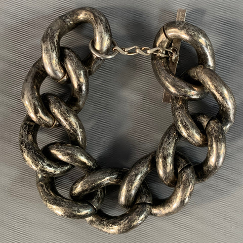 LANVIN Silver Gunmetal Chain Link Crystal Bracelet