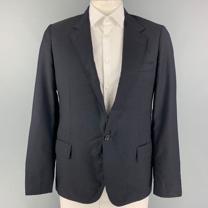 LANVIN Size 42 Navy Cupro Notch Lapel Sport Coat