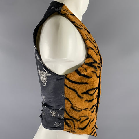 JEAN PAUL GAULTIER Size S Orange Black Tiger Polyester Blend Vest