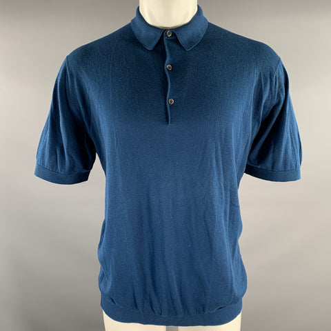 TODD SNYDER Size XL Blue Knit Cotton Polo