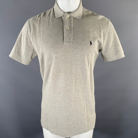 RALPH LAUREN Size S Grey Logo Cotton Ribbed Polo