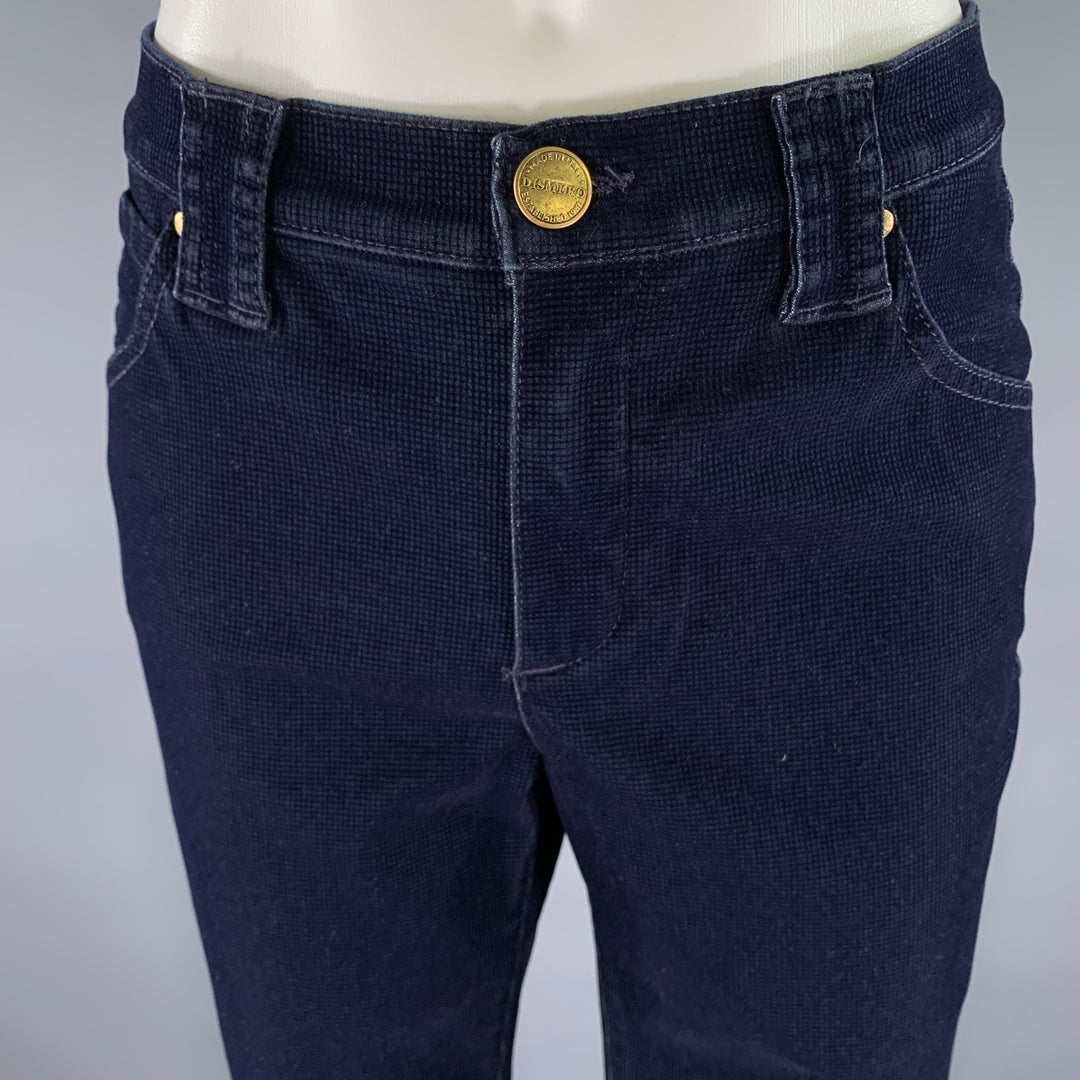 DISMERO Size 8 Navy Cotton Blend Velvet Grid Slim Bootcut Pants