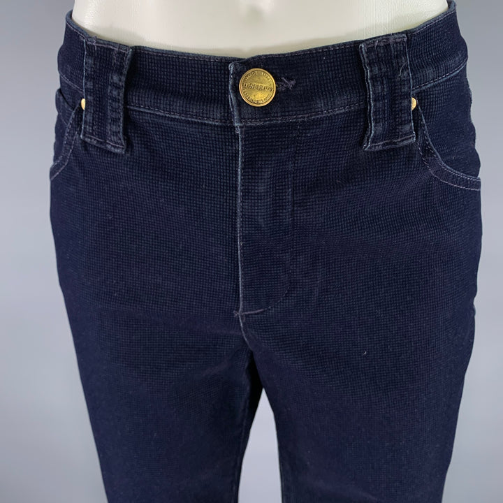 DISMERO Size 8 Navy Cotton Blend Velvet Grid Slim Bootcut Pants
