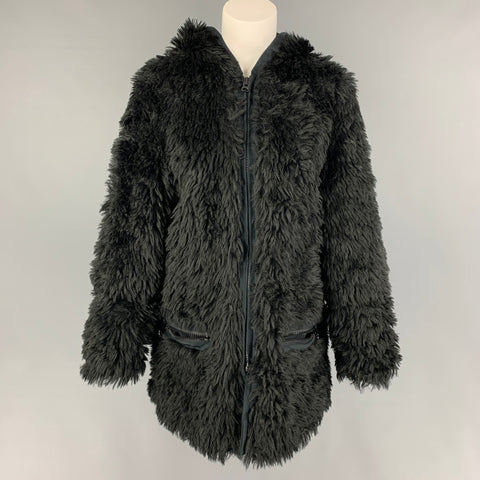 ADRIENNE LANDAU Size S Black Modacrylic Hooded Jacket