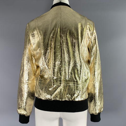 ZADIG & VOLTAIRE Size S Gold Black Leather Metallic Zip Up Jacket (Outdoor)