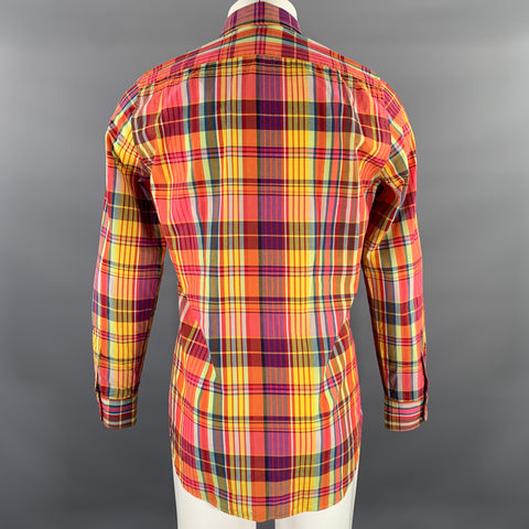 PAUL SMITH Size M Orange Multi-Color Plaid Cotton Cutaway Long Sleeve Shirt