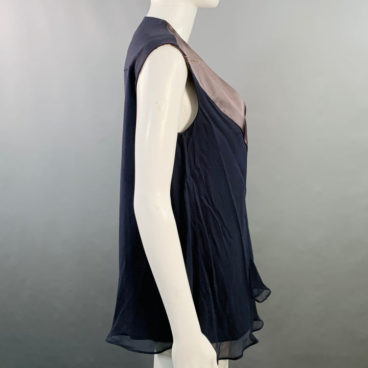 BRUNELLO CUCINELLI Size S Navy Black Chiffon Two Tone Monili Beading V-Neck Blouse