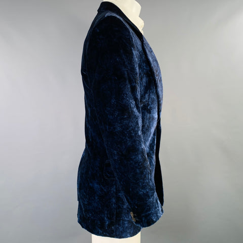 YVES SAINT LAURENT Size 38 Blue Navy Marbled Rayon Sport Coat