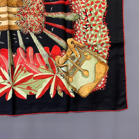 HERMES Black Multi-Color Graphic Silk Scarves