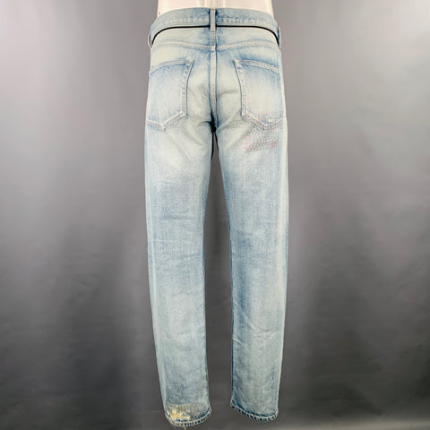 JOHN ELLIOTT Size 34 -Daze Opal Sashiko- Blue Multi Color Embroidery Cotton Jeans